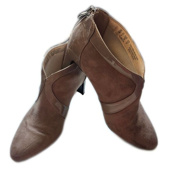 Life Stride Soft System Flex Taupe Faux Suede & Patent Leather Booties, 9 - Picture 1 of 9